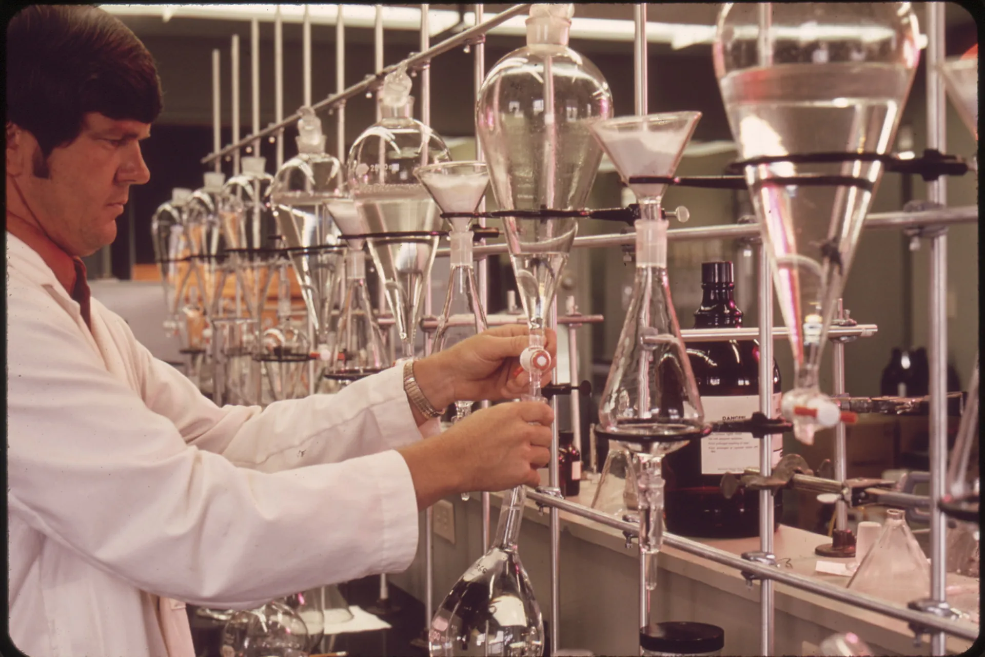 Laboratory glassware prepared for water quality analysis